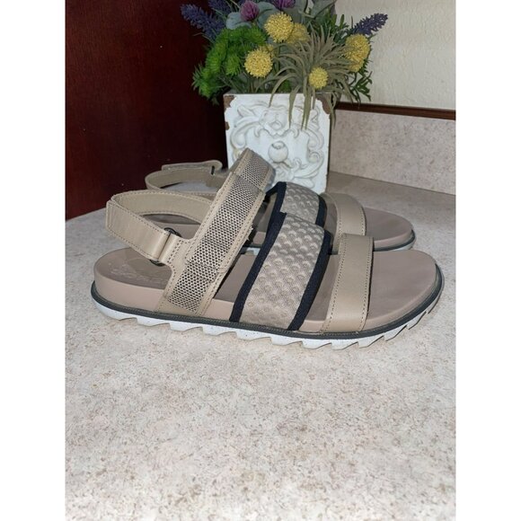 Sorel Roaming Devon Flat Sandals Beige Leather Adjustable Straps Casual 8.5 - Picture 4 of 9
